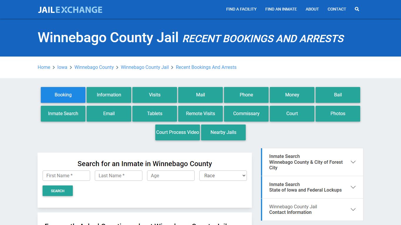 Winnebago County Jail IA Recent Arrests and Bookings